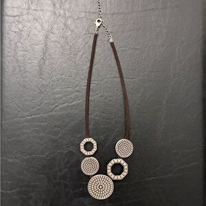 Women’s Brown Cord Necklace with Silver Medallions